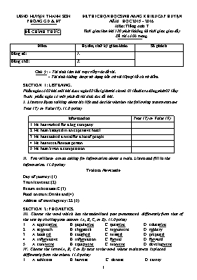Đề thi chọn học sinh năng khiếu cấp huyện Tiếng anh lớp 7 - Năm học 2016-2017 - Phòng GD & ĐT huyện Thanh Sơn